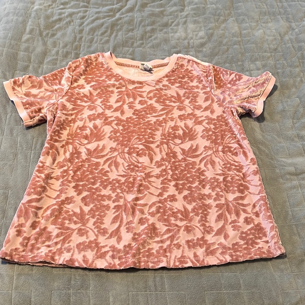 A New Day Velvet Floral T-Shirt, Mauve, Pink, Size S